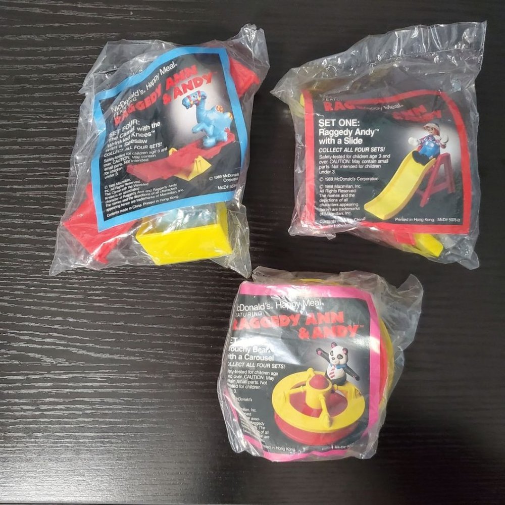McDonald's Happy Meal Toys: Vintage 1989 Raggedy Ann and Andy Toys Lot of 3